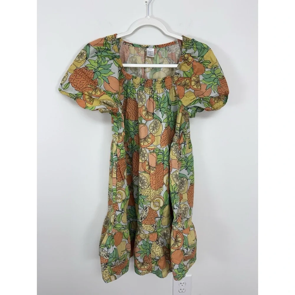 Peyton & Parker Citrus Fruit Print Dress Size S Tiered Boho Peasant 100% Cotton